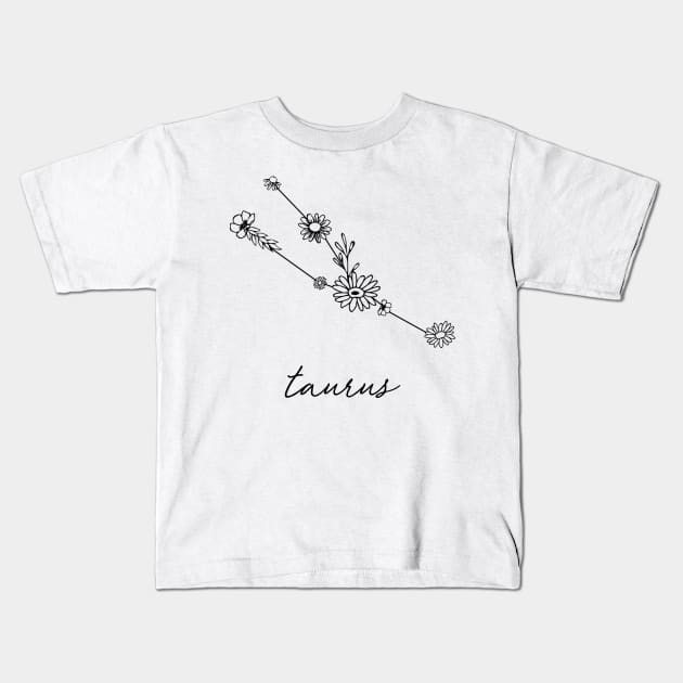 Taurus Zodiac Wildflower Constellation Kids T-Shirt by aterkaderk